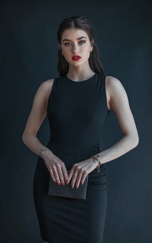 Finish with a black bodycon dress and bold red lip.