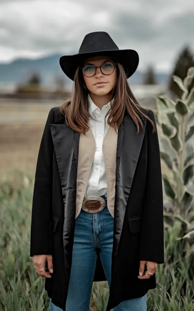Finish with a black statement coat over any rodeo look