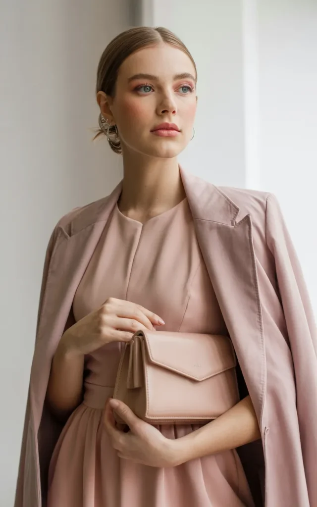 Go for a soft blazer + dress combo in tonal shades