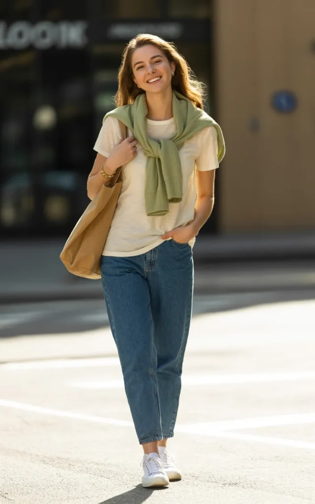 Layer a lightweight scarf over a basic tee and jeans