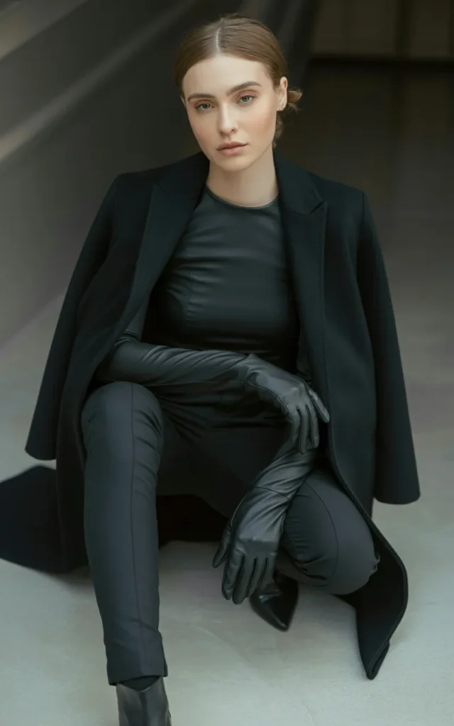 Layer a long wool coat over a fitted all-black base.