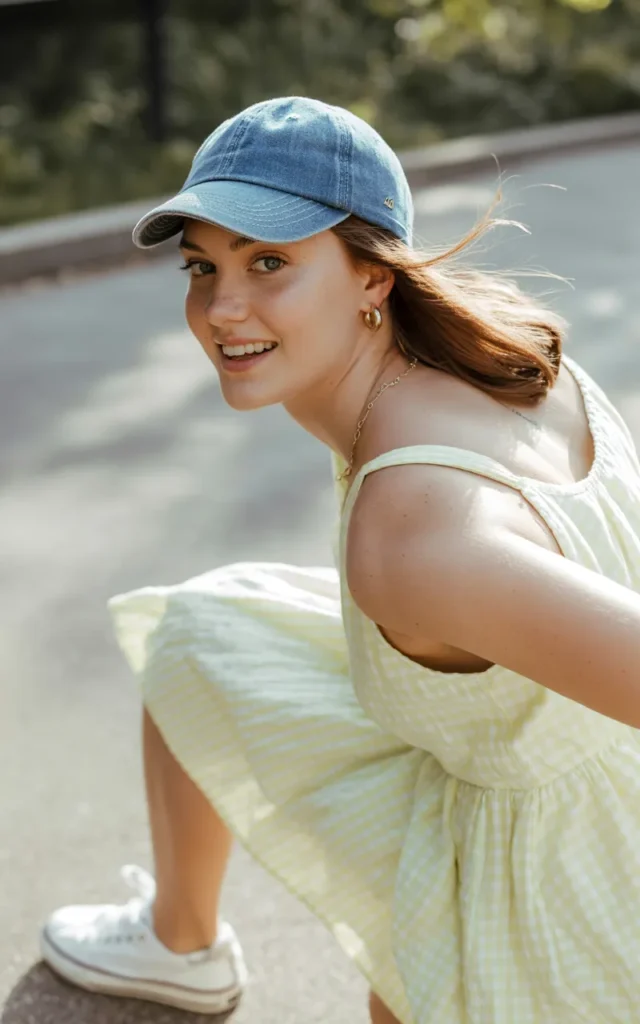 Pair a baseball cap with a cute summer dress