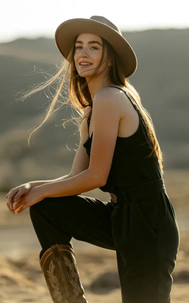 Pair a black jumpsuit with western boots
