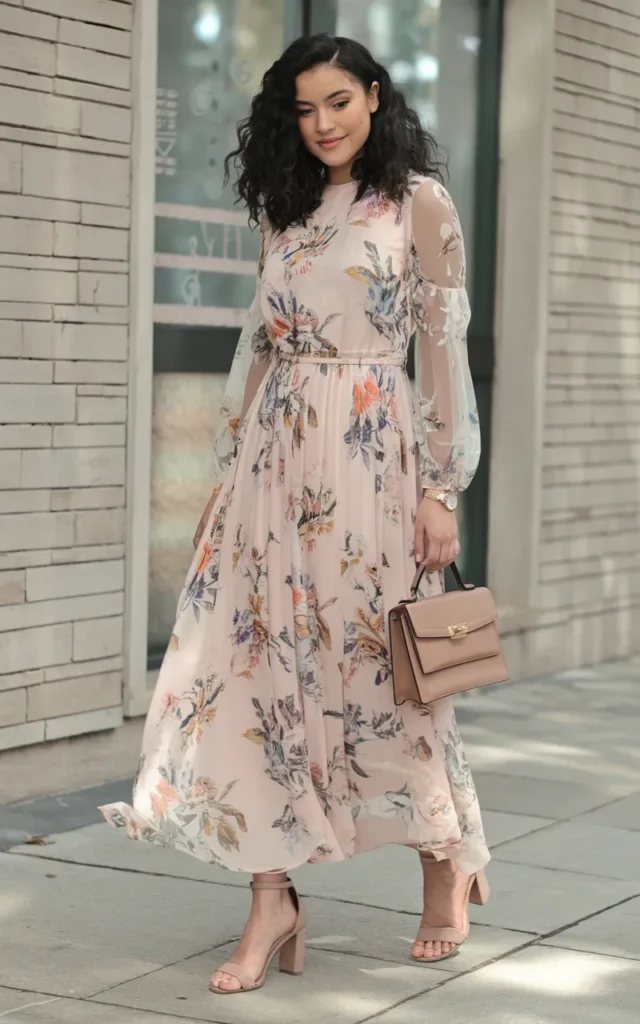Pair a floral chiffon maxi dress with nude sandals