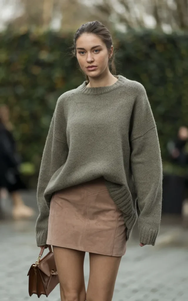 Pair a mini skirt with a tucked-in oversized sweater