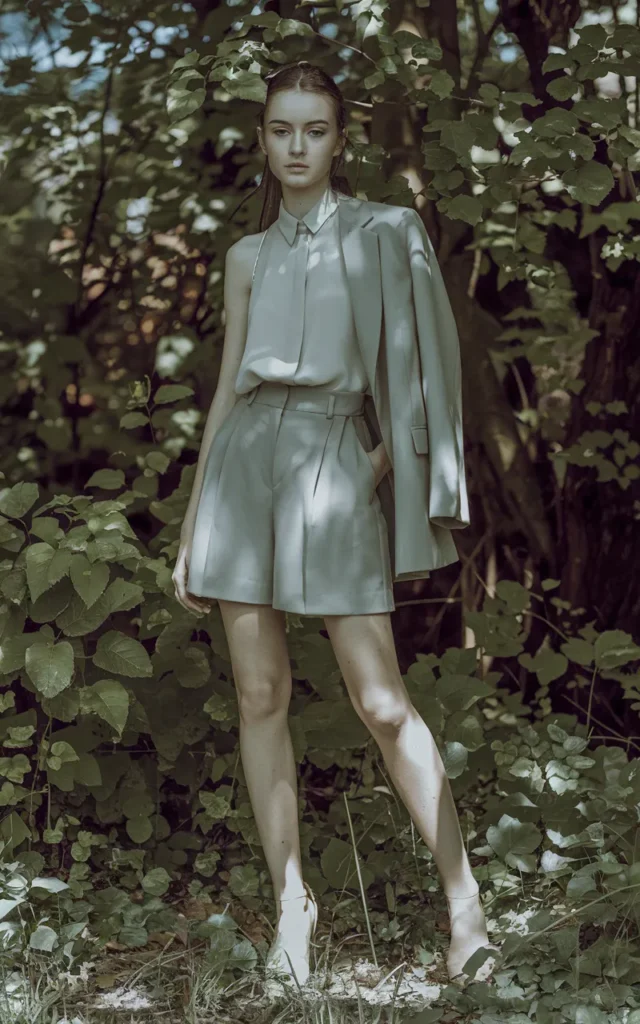 Pair a sleeveless blouse with tailored shorts and a blazer