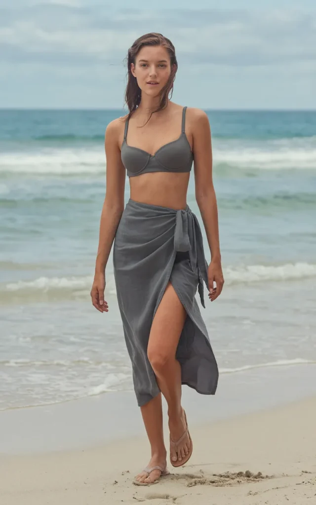 Pair a wrap skirt with a structured bikini top.