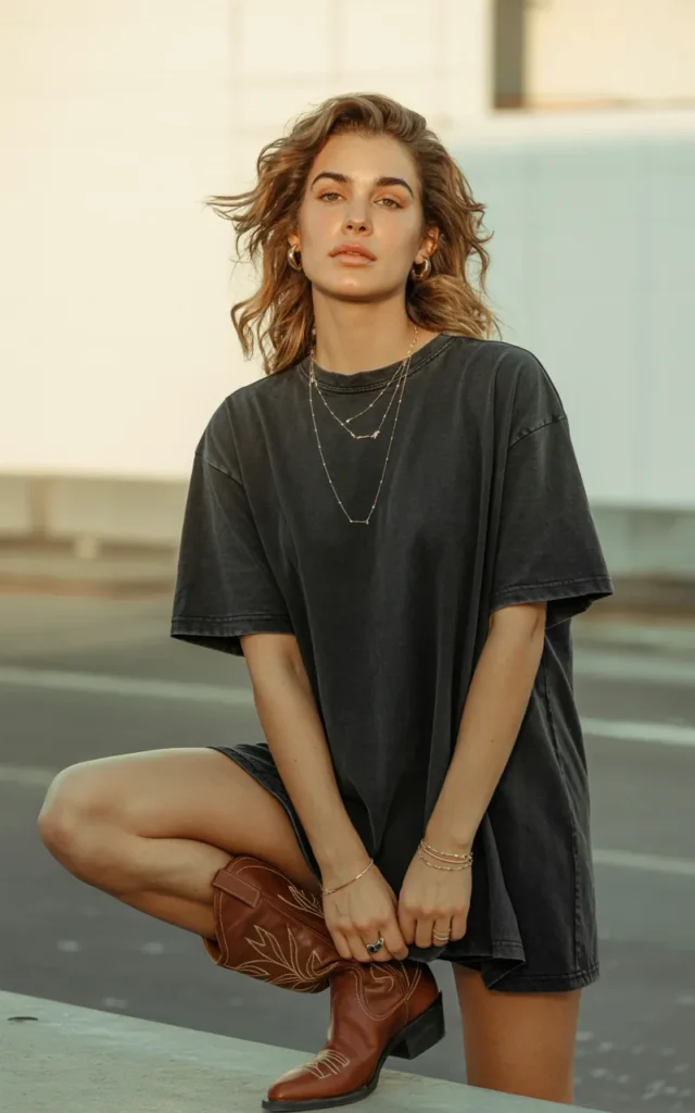 Style a black oversized tee as a dress