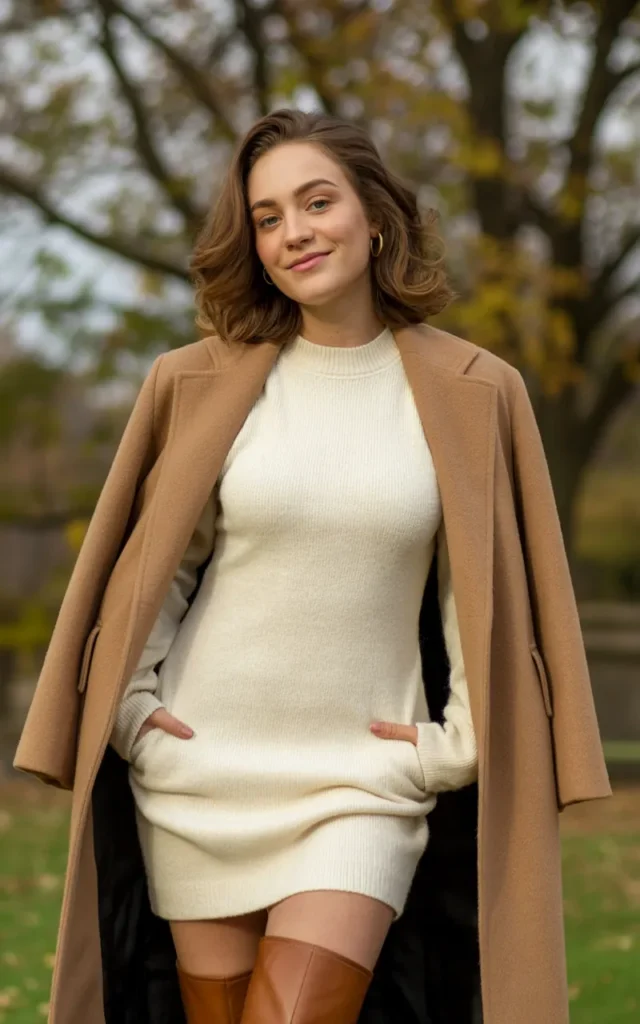 Style a knit dress with knee-high boots