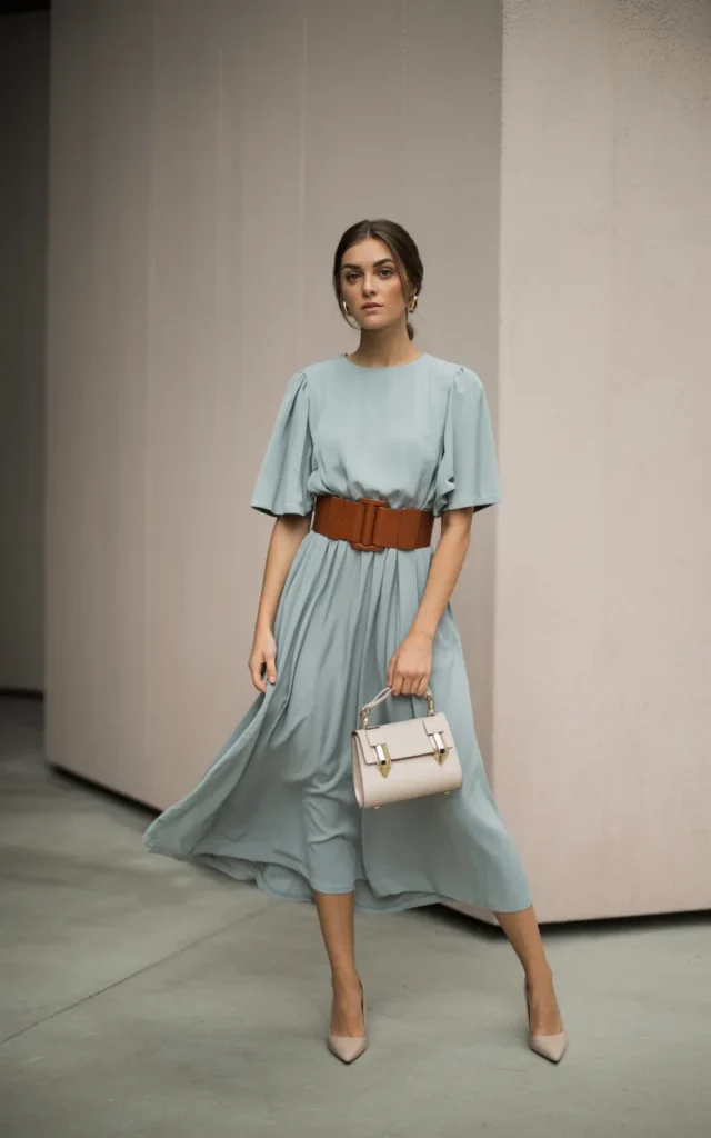 Style a midi dress with a statement belt