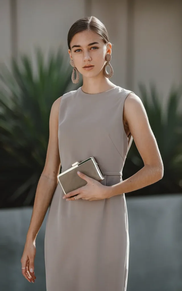 Style a minimalist column dress with bold accessories