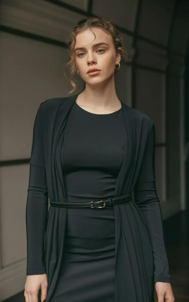 Throw on a longline cardigan over a fitted black dress.