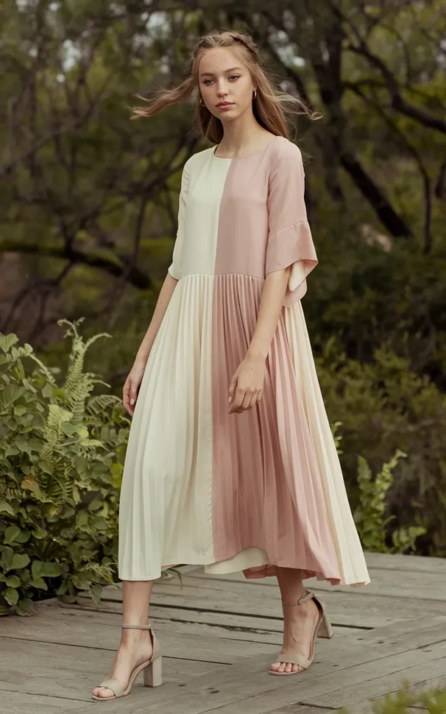 Try a color-block dress in soft spring tones
