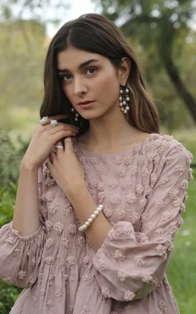 Wear a floral appliqué gown for soft texture