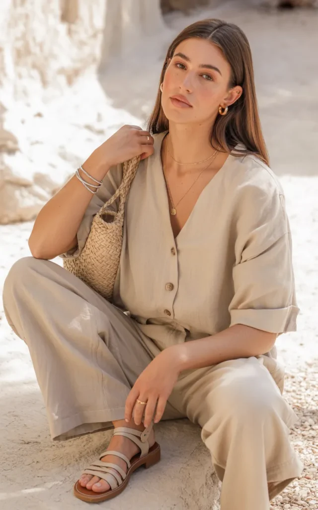 Wear a matching co-ord set in soft linen