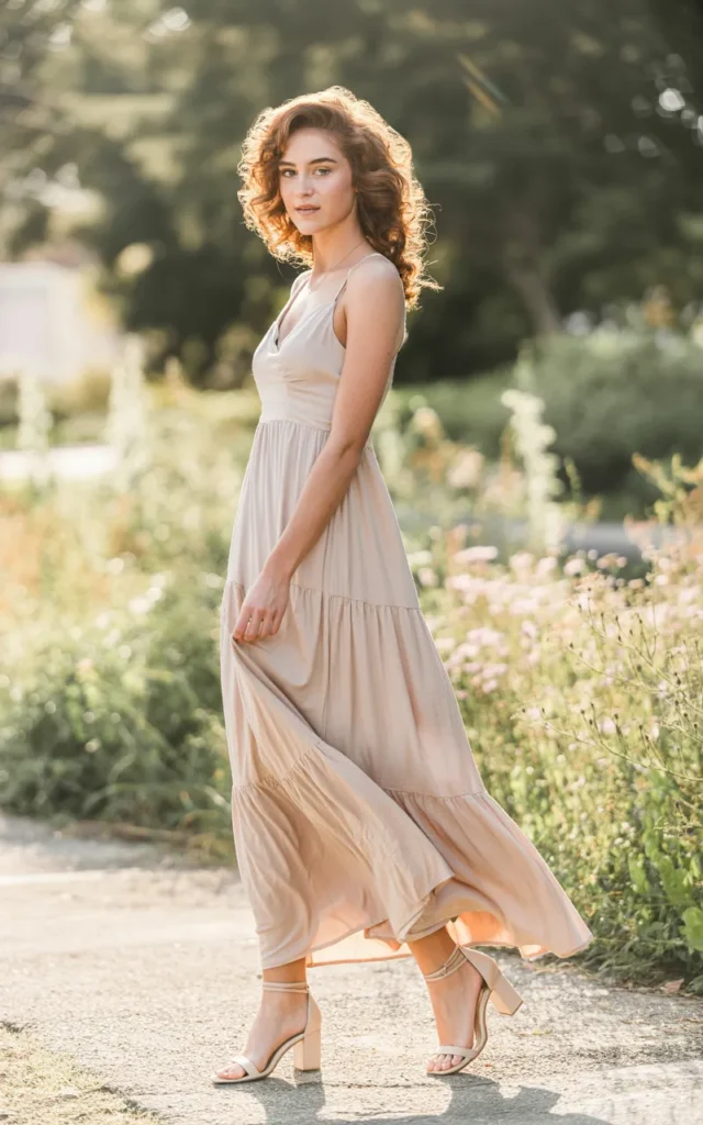 Wear a tiered maxi dress with soft curls