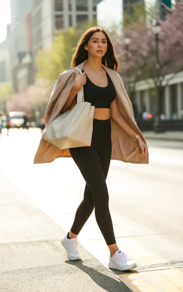 Add a blazer over leggings and a sports bra 💼👟