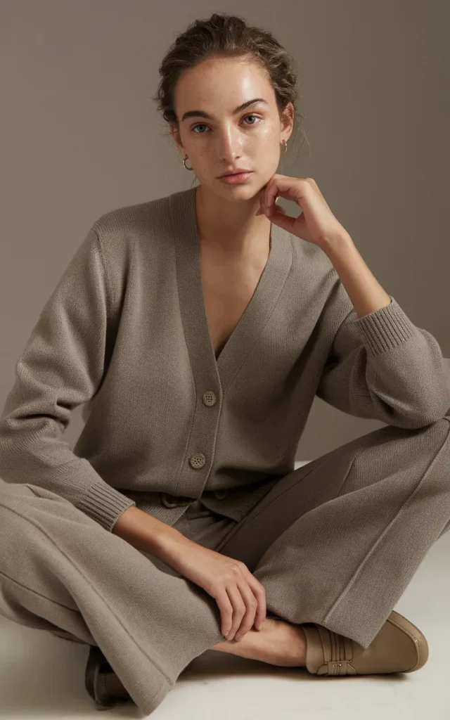 Combine a cardigan set with trousers