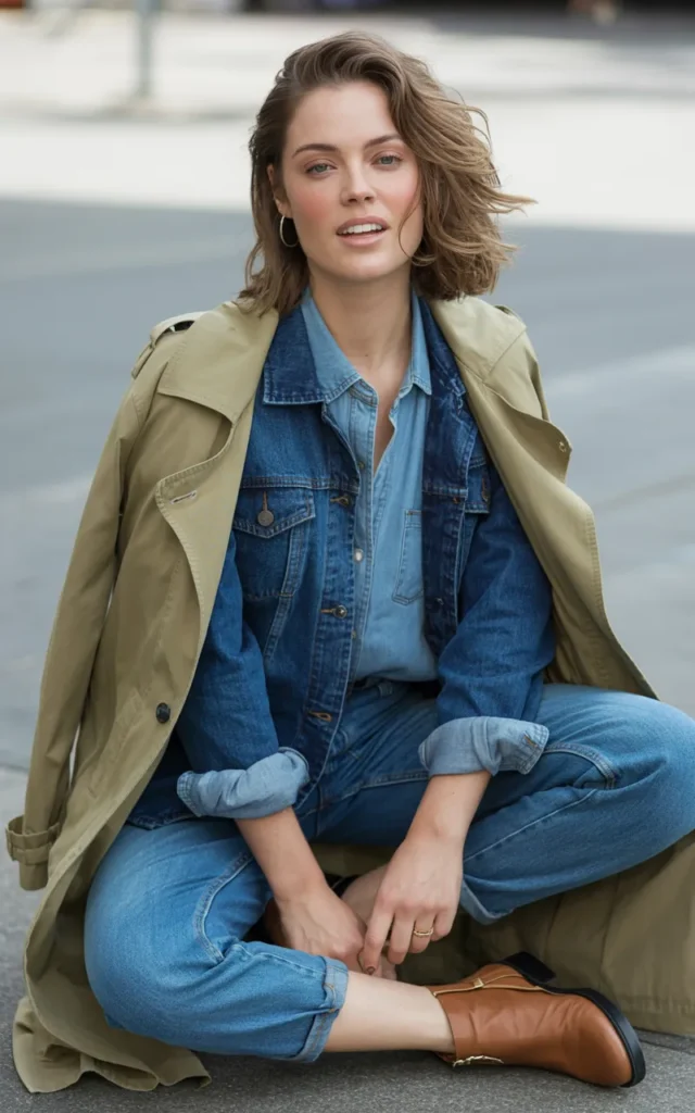 Combine a denim-on-denim look with a trench coat