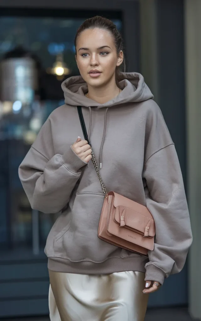 Combine a hoodie with a slip skirt
