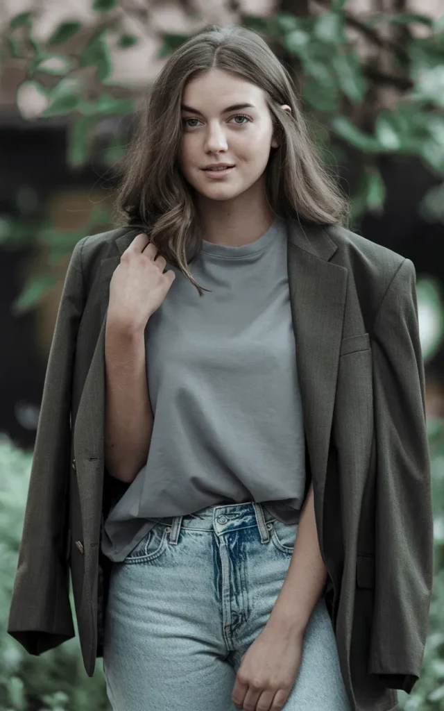 Layer a blazer over a casual tee and jeans