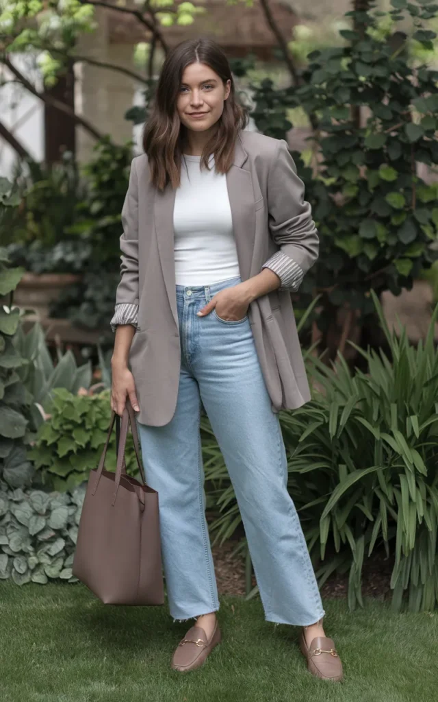 Layer a blazer over a tee and jeans
