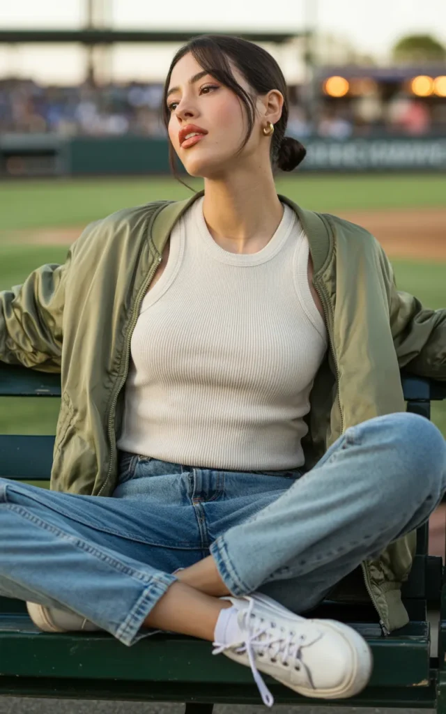Layer a bomber jacket over a tank and jeans 🌙