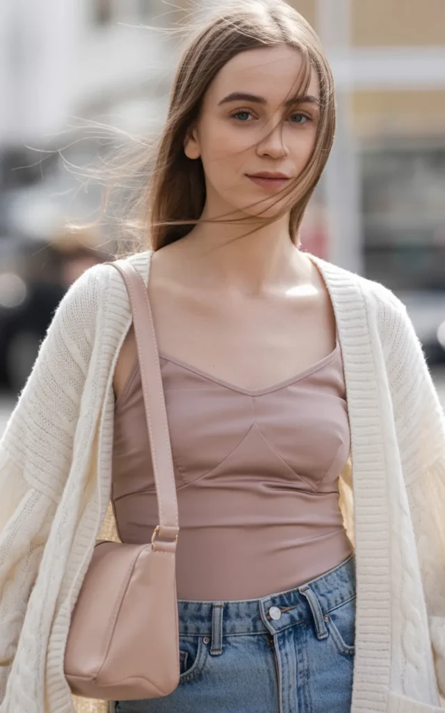 Layer a lightweight cardigan over a cami and jeans