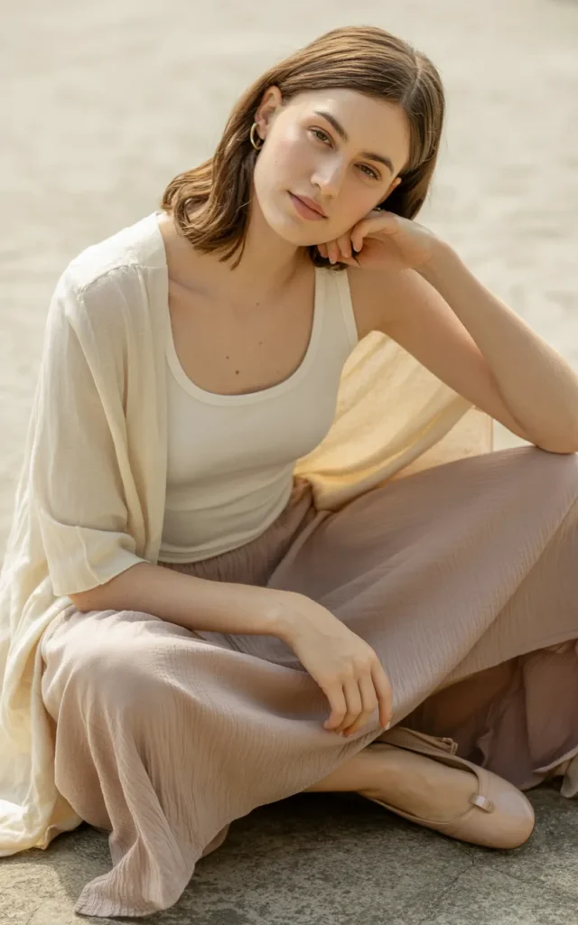 Layer a long cardigan over a midi skirt set