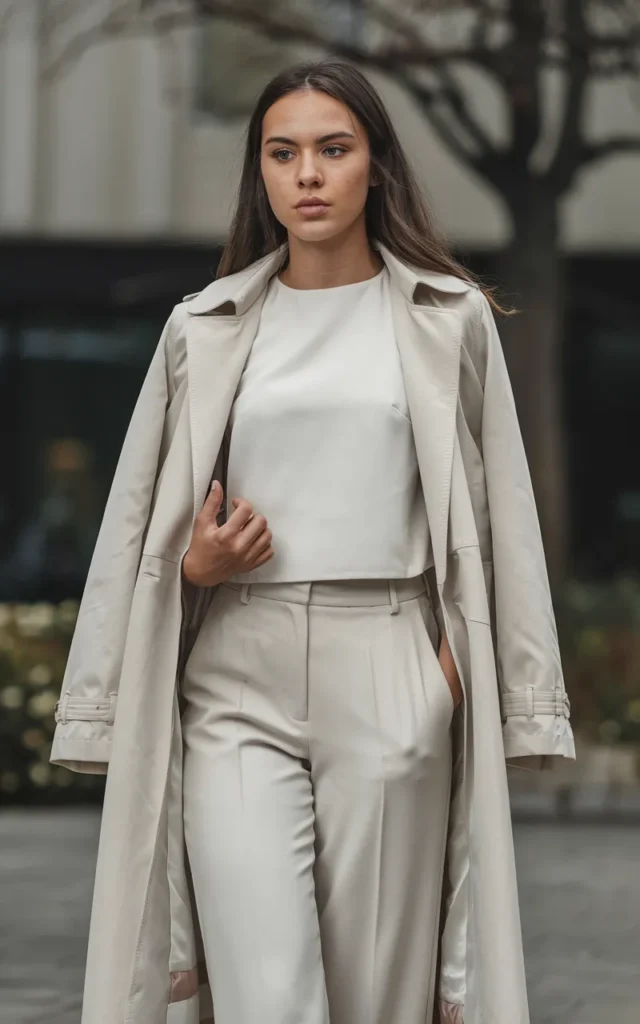Layer a trench coat over a monochrome outfit