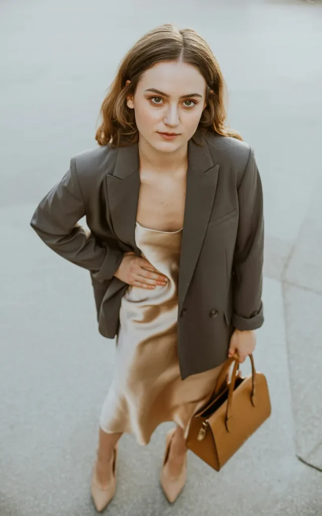 Pair a blazer with a midi slip skirt