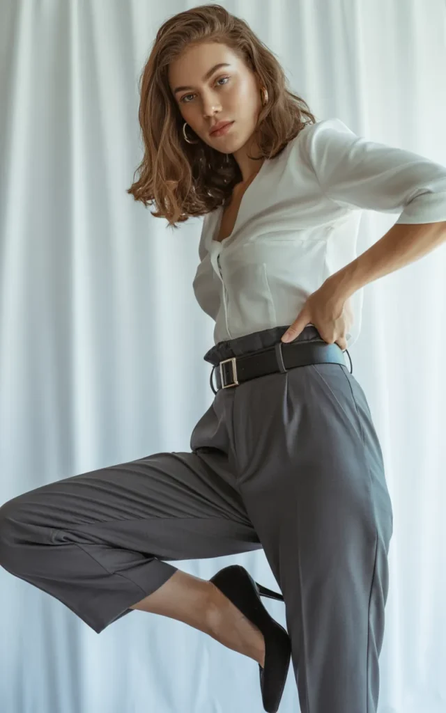 Pair a blouse with paperbag waist pants