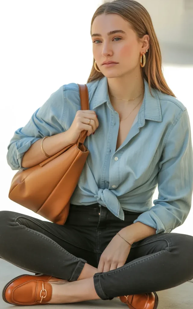 Pair a chambray shirt with black jeans