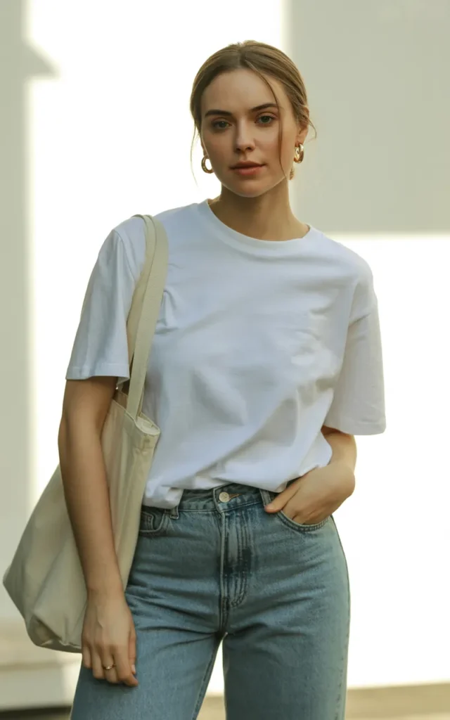 Pair a classic white tee with straight-leg jeans and sneakers