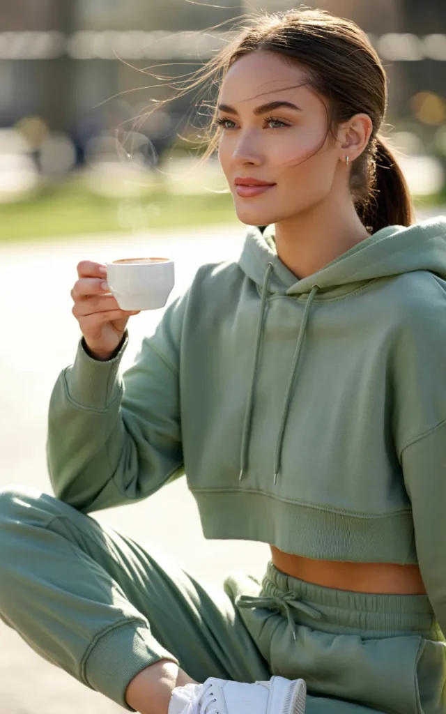 Pair a cropped hoodie with joggers and sneakers