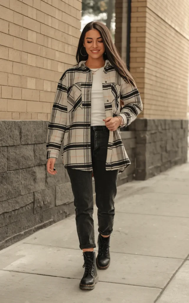 Pair a flannel shirt with a basic tee and black jeans