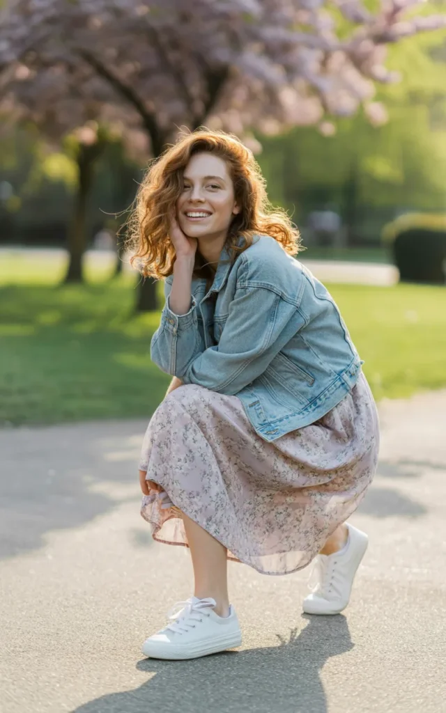 Pair a flowy midi dress with white sneakers