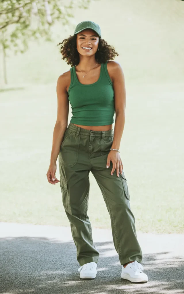 Pair a green tank with cargo pants