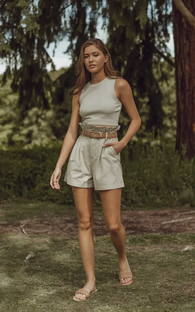 Pair a knit tank with paperbag shorts