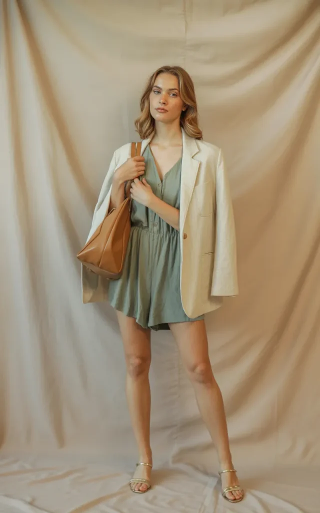 Pair a lightweight blazer with a romper