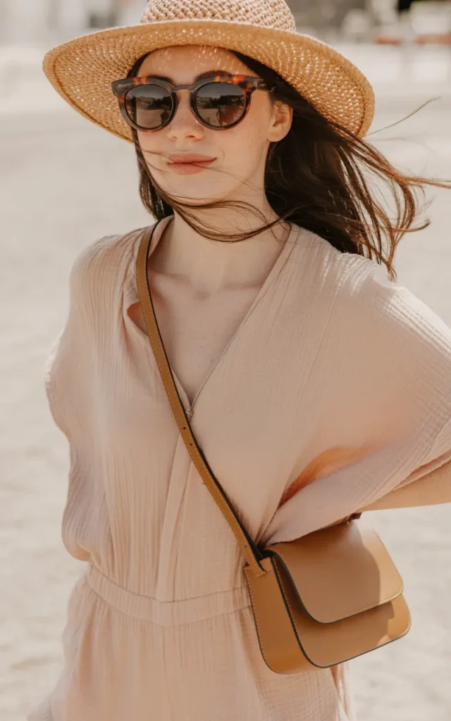 Pair a lightweight jumpsuit with a straw hat
