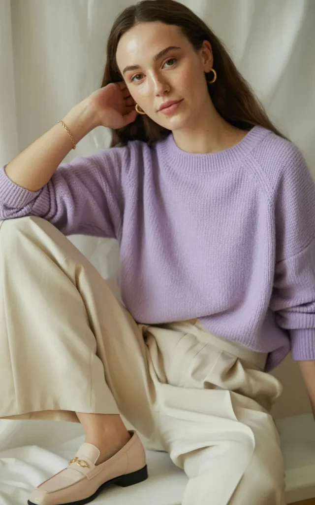 Pair a pastel sweater with ankle-length trousers