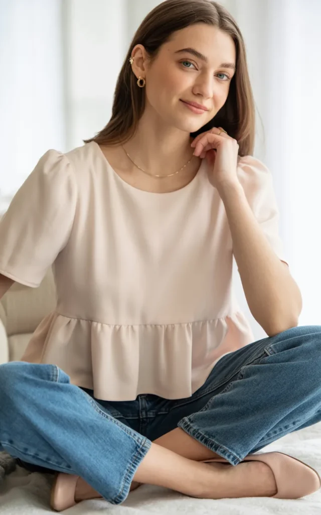 Pair a peplum top with straight-leg jeans