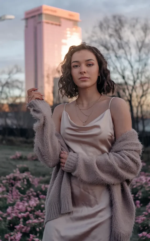 Pair a slip dress with a soft knit cardigan