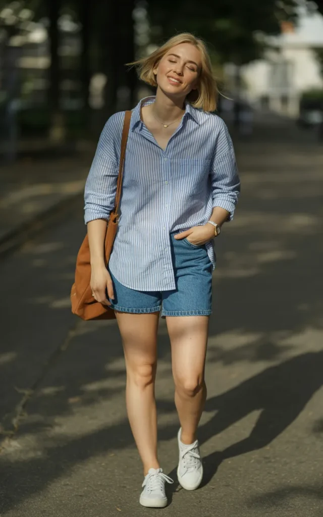 Pair a striped button-down with denim shorts 💙
