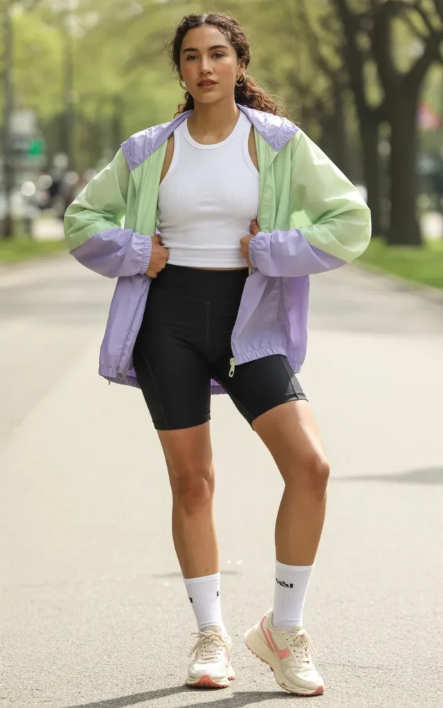 Pair a windbreaker with bike shorts and tube socks 🚲
