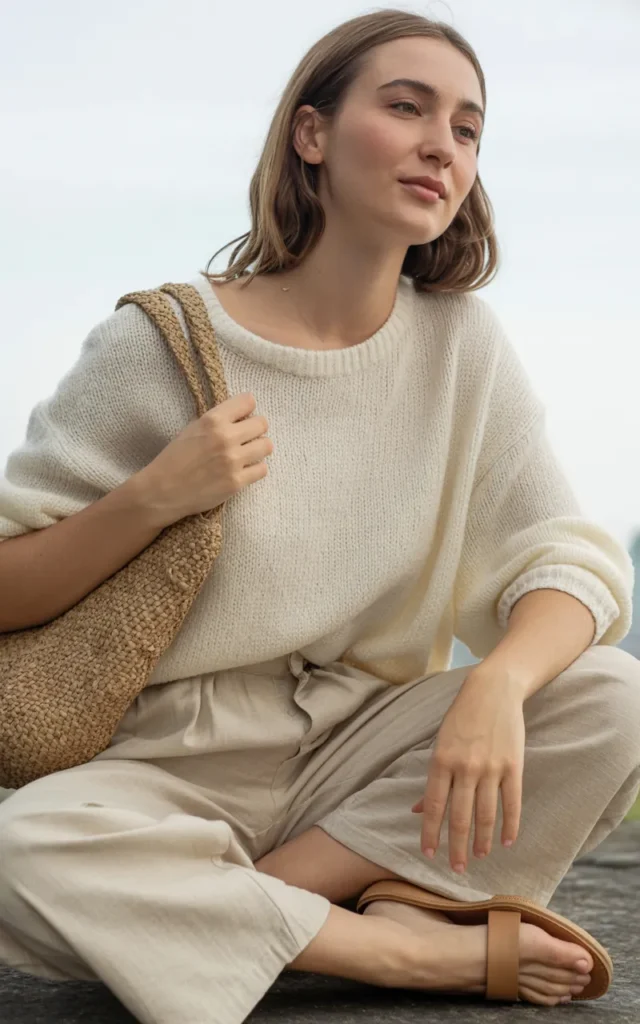 Tuck a lightweight sweater into linen pants