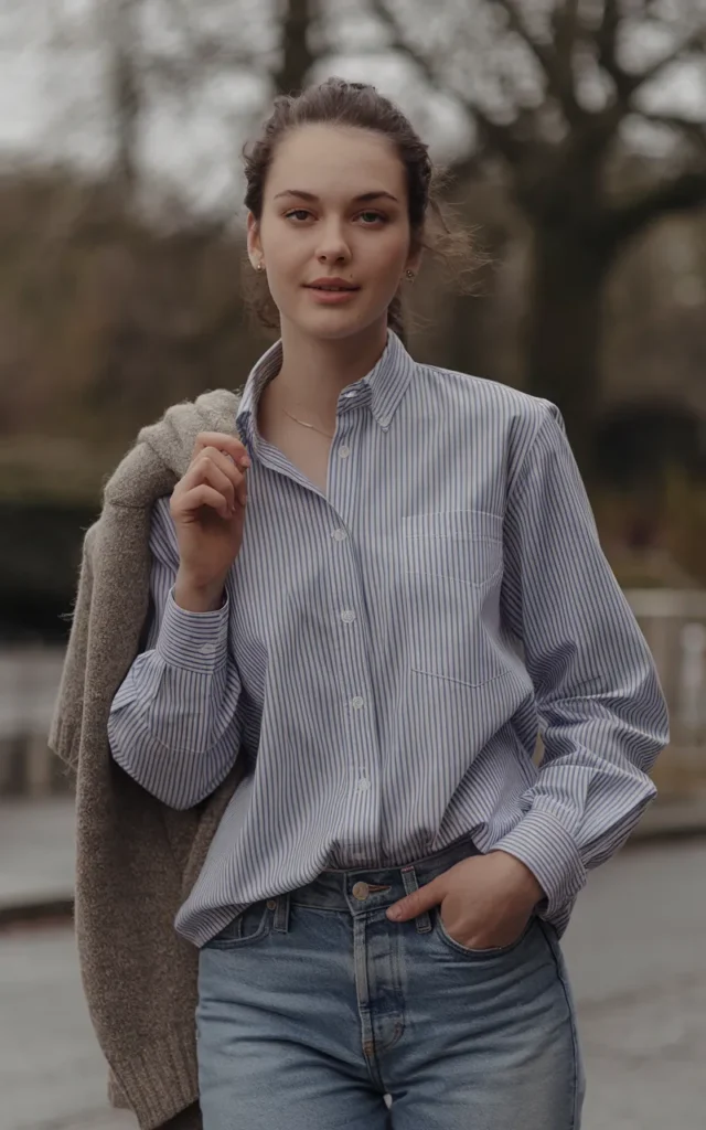Wear a button-down shirt with a sweater draped over your shoulders