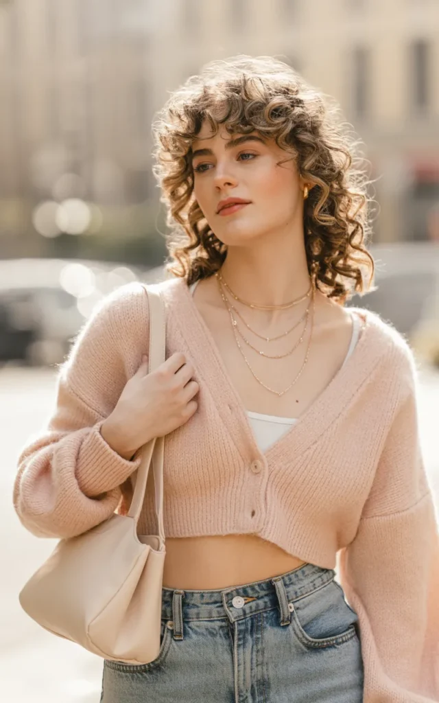 Wear a cropped cardigan with high-waisted jeans