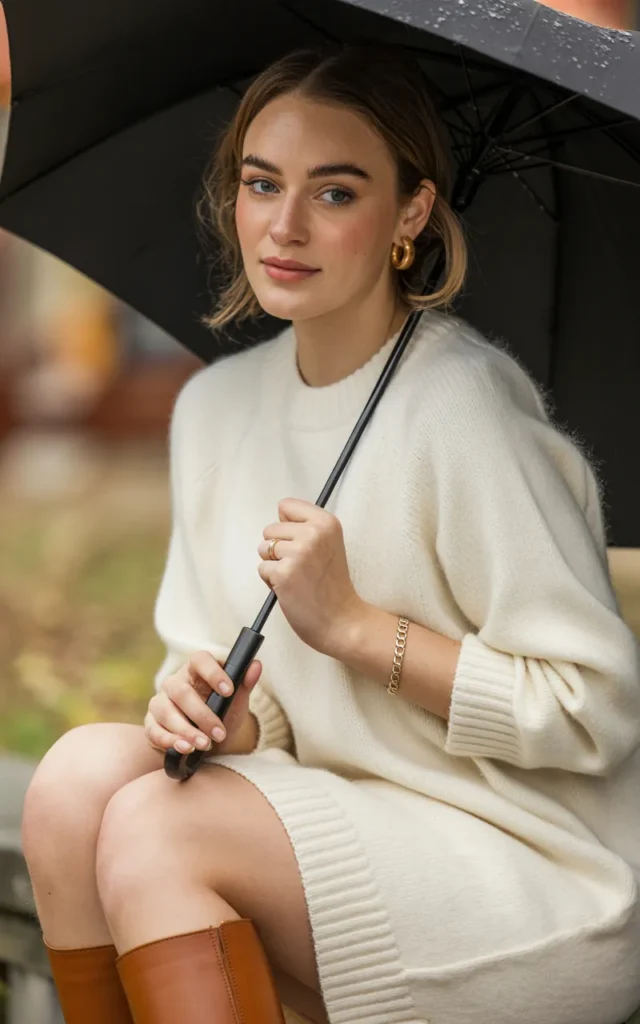 Wear a knit dress with ankle boots